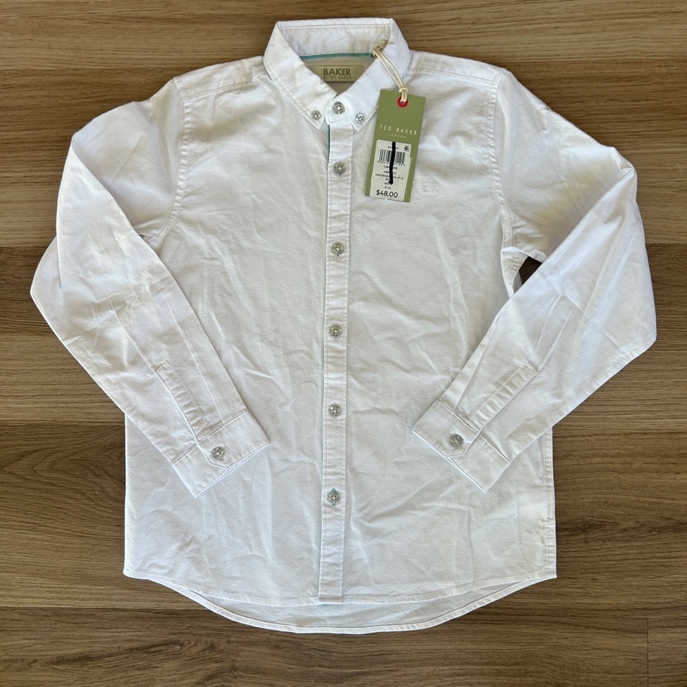 Baker By Ted Baker Boys White Long Sleeve Button Down Size 9 Years NWT